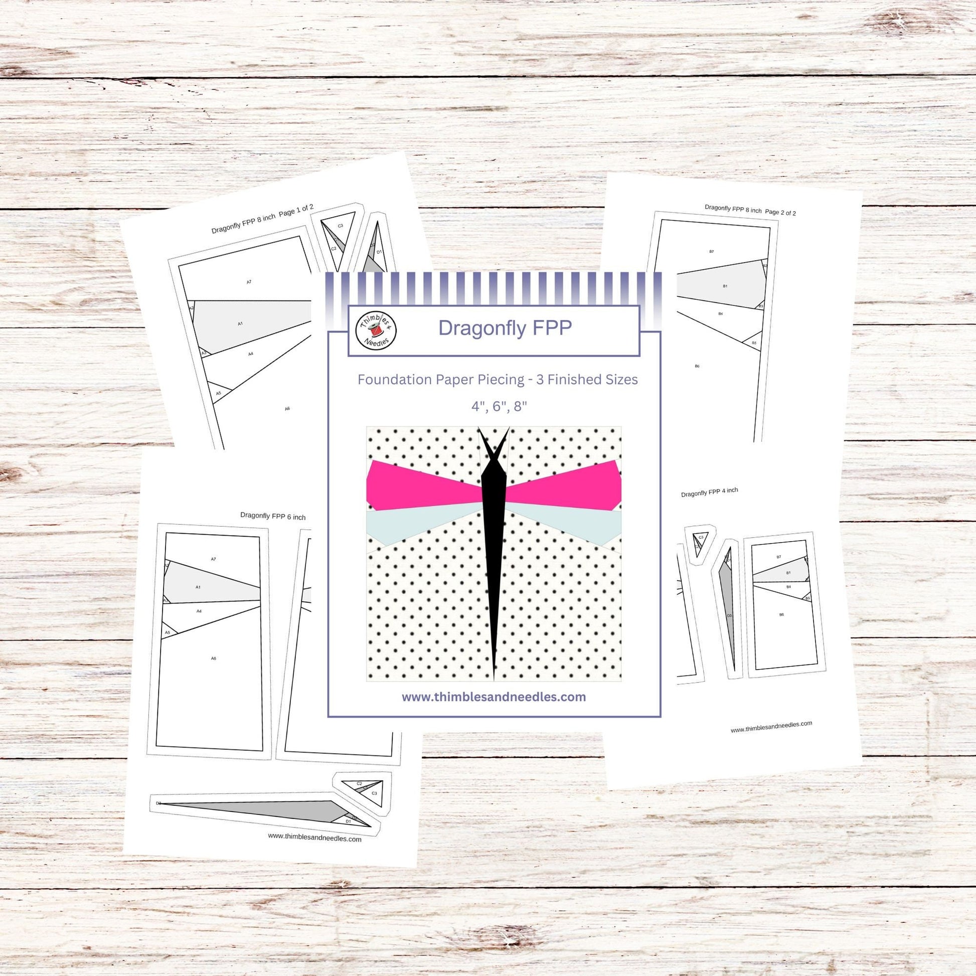 Dragonfly FPP Foundation Paper Piecing quilt block pattern Digital Download