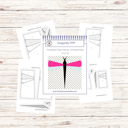Dragonfly FPP Foundation Paper Piecing quilt block pattern Digital Download
