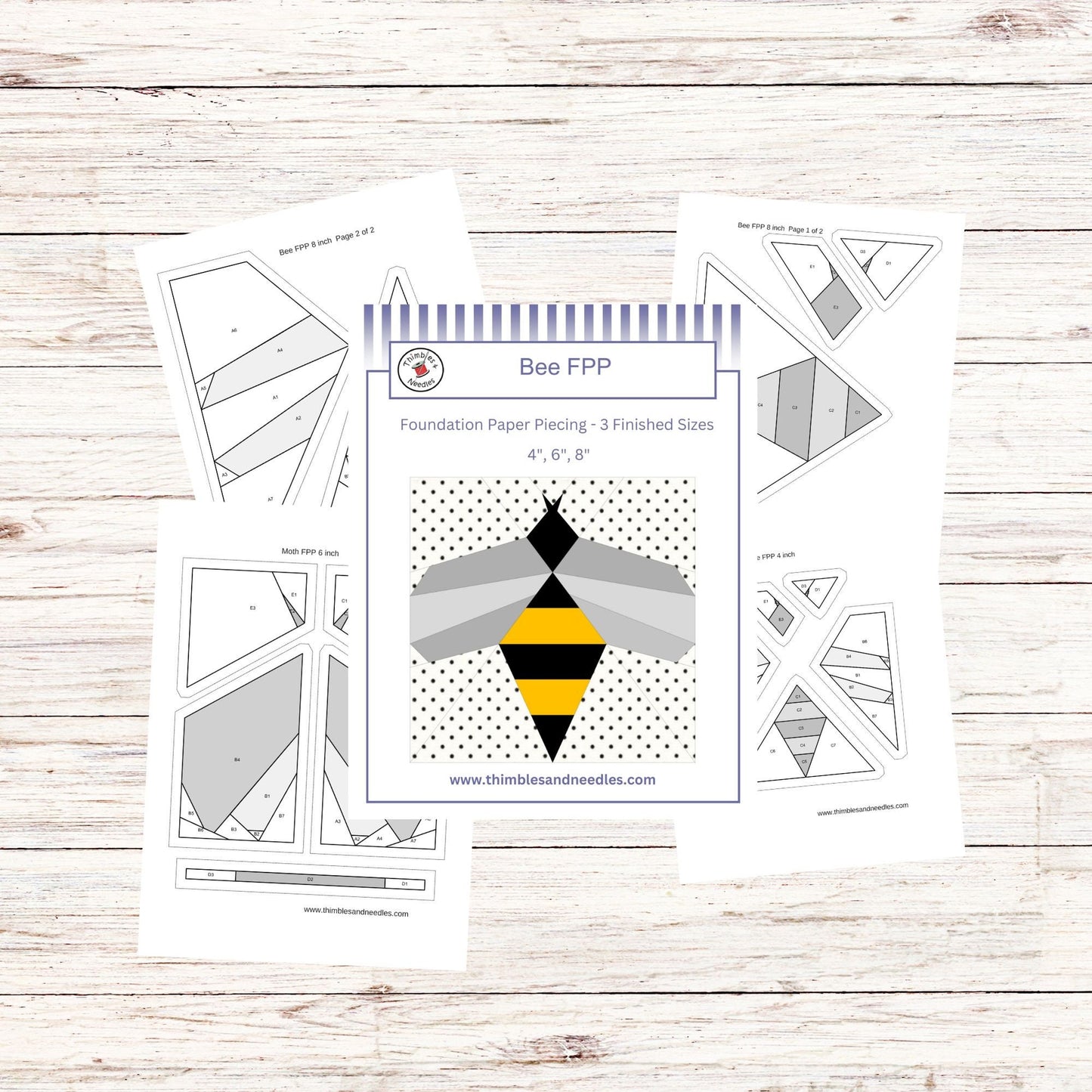 Bee FPP Foundation Paper Piecing quilt block pattern Digital Download