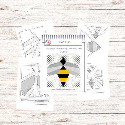 Bee FPP Foundation Paper Piecing quilt block pattern Digital Download