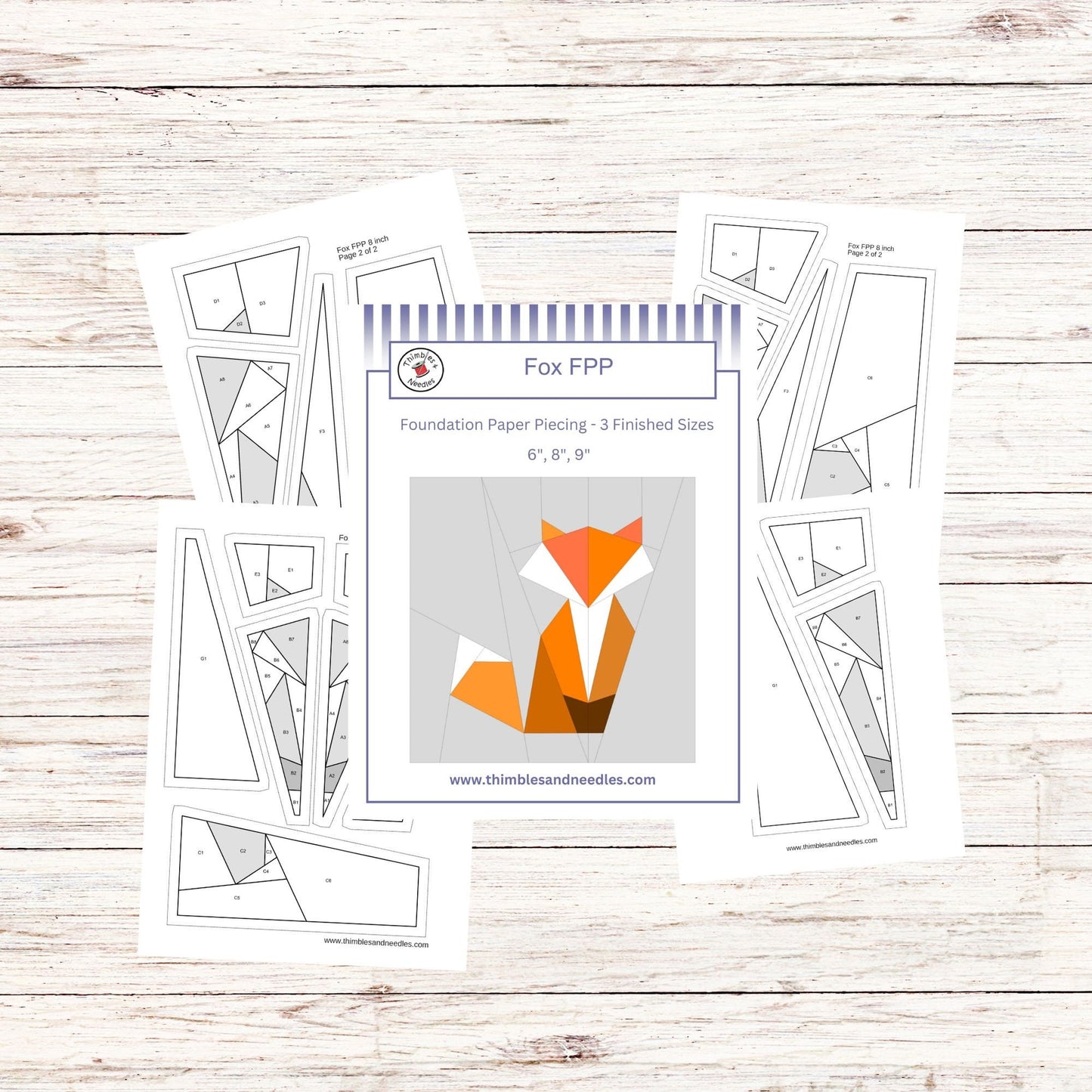 Fox FPP Foundation Paper Piecing quilt block pattern Digital Download