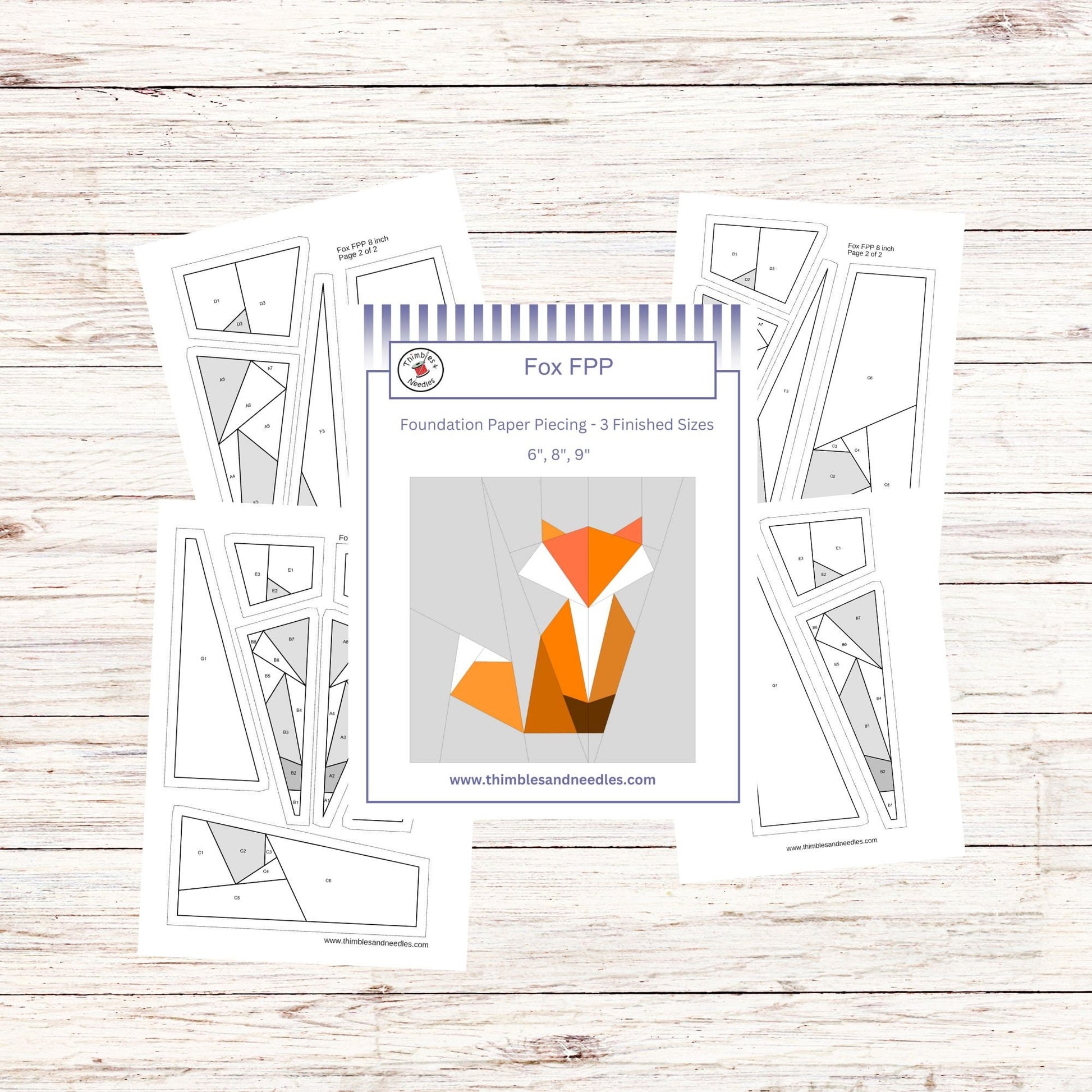 Fox FPP Foundation Paper Piecing quilt block pattern Digital Download