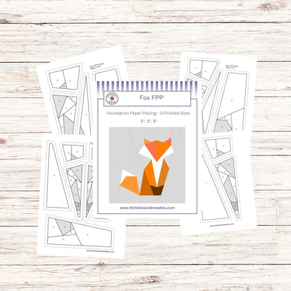 Fox FPP Foundation Paper Piecing quilt block pattern Digital Download