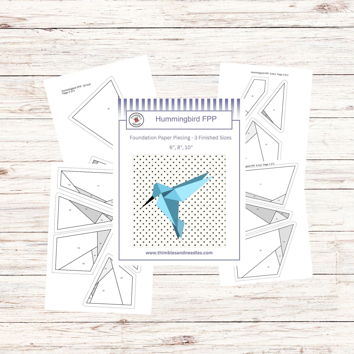 Hummingbird FPP Foundation Paper Piecing quilt block pattern Digital Download