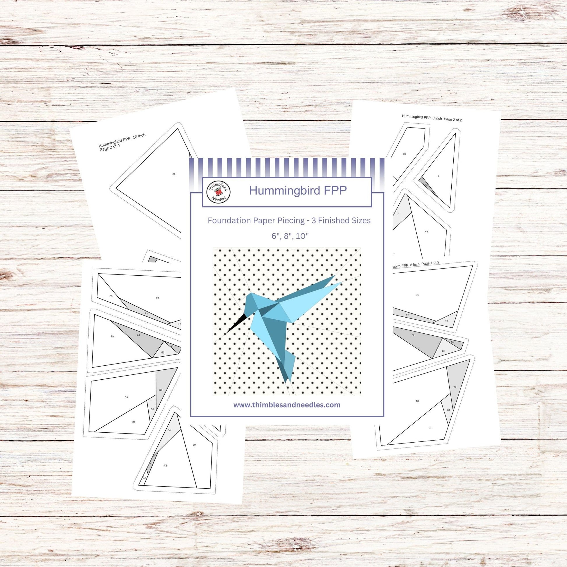 Hummingbird FPP Foundation Paper Piecing quilt block pattern Digital Download