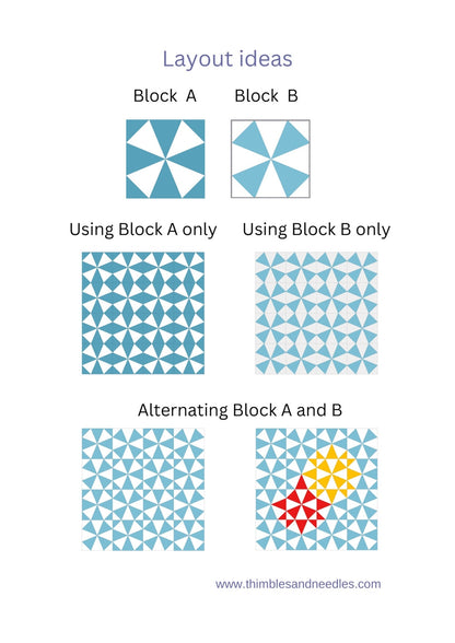 Kaleidoscope FPP Foundation Paper Piecing quilt block pattern Digital Download