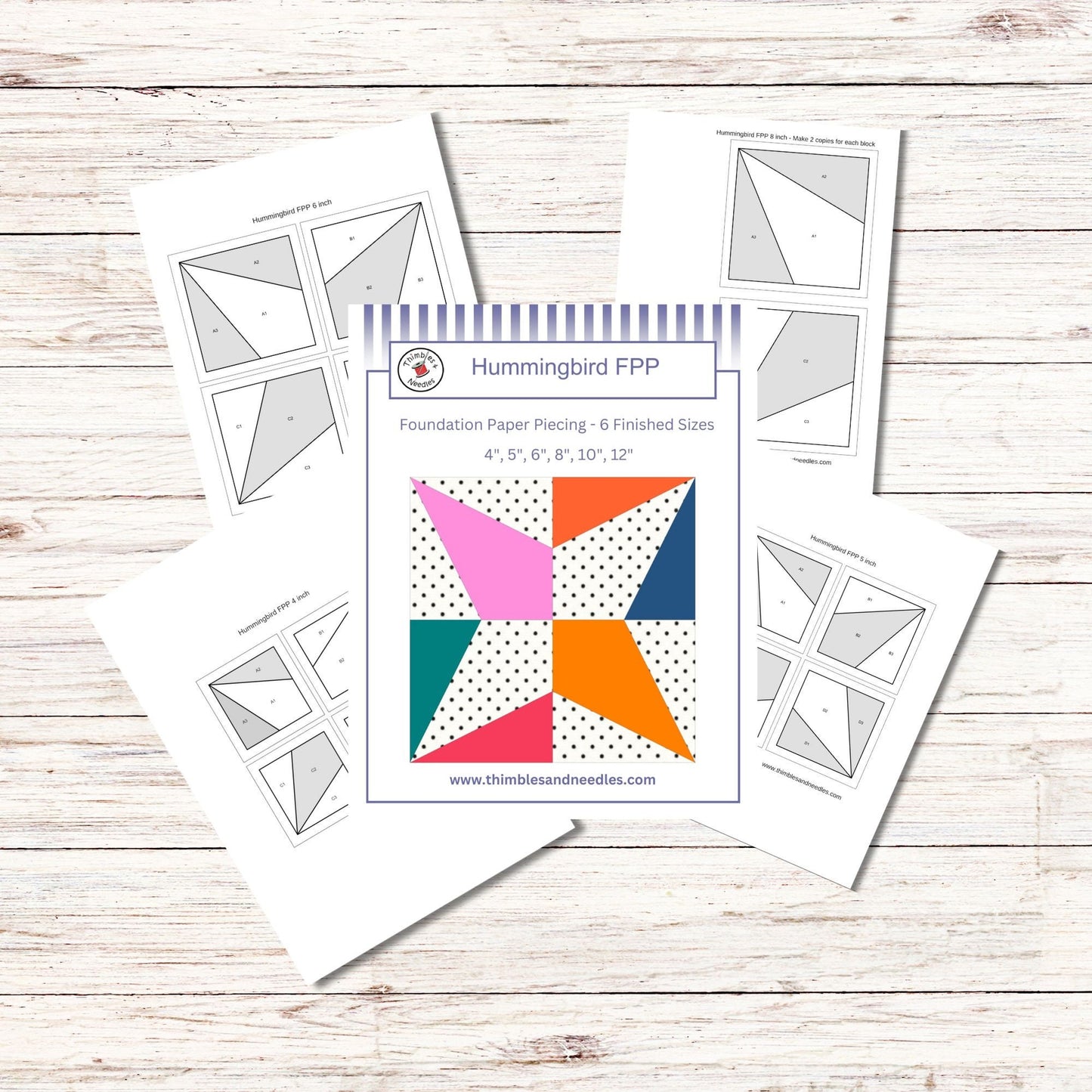 Hummingbird Block FPP Foundation Paper Piecing quilt block pattern Digital Download