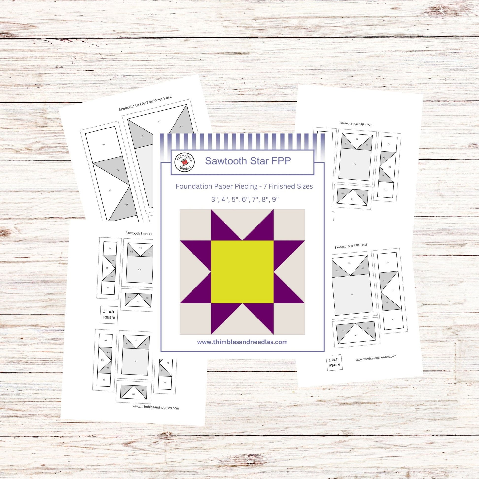 Sawtooth Star FPP Foundation Paper Piecing quilt block pattern Digital Download
