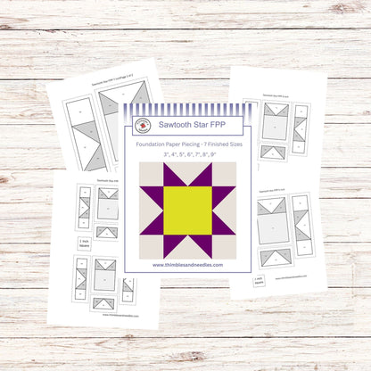 Sawtooth Star FPP Foundation Paper Piecing quilt block pattern Digital Download
