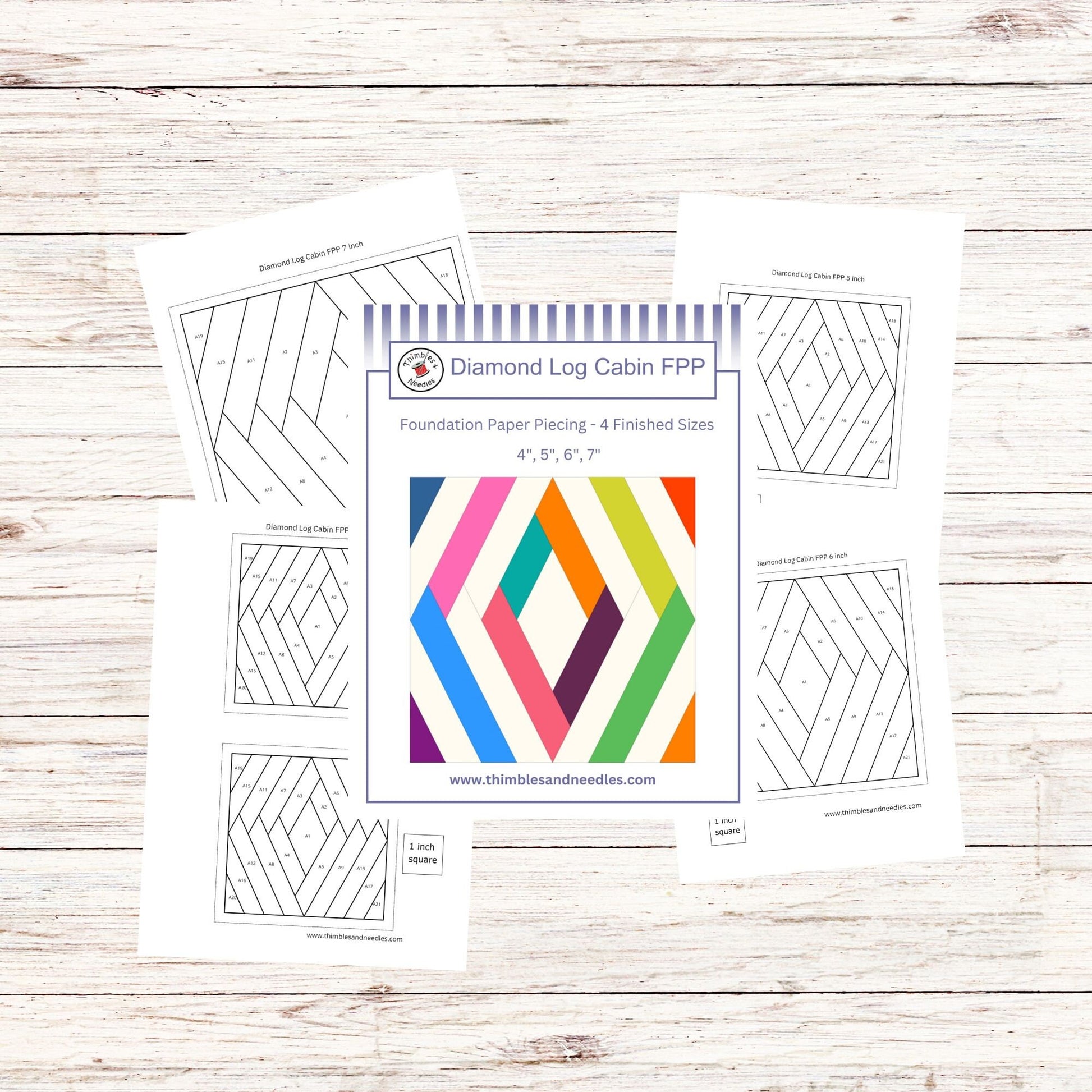 Diamond Log Cabin FPP Foundation Paper Piecing quilt block pattern Digital Download