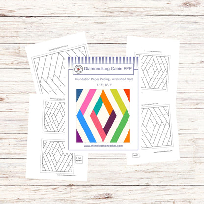 Diamond Log Cabin FPP Foundation Paper Piecing quilt block pattern Digital Download