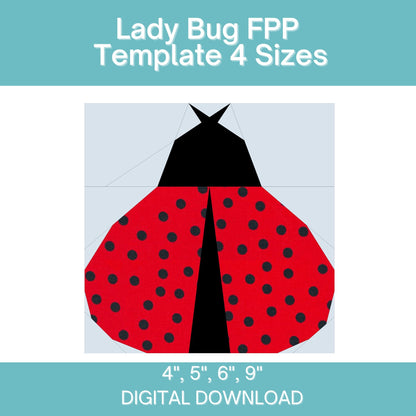 Ladybug FPP Foundation Paper Piecing quilt block pattern Digital Download