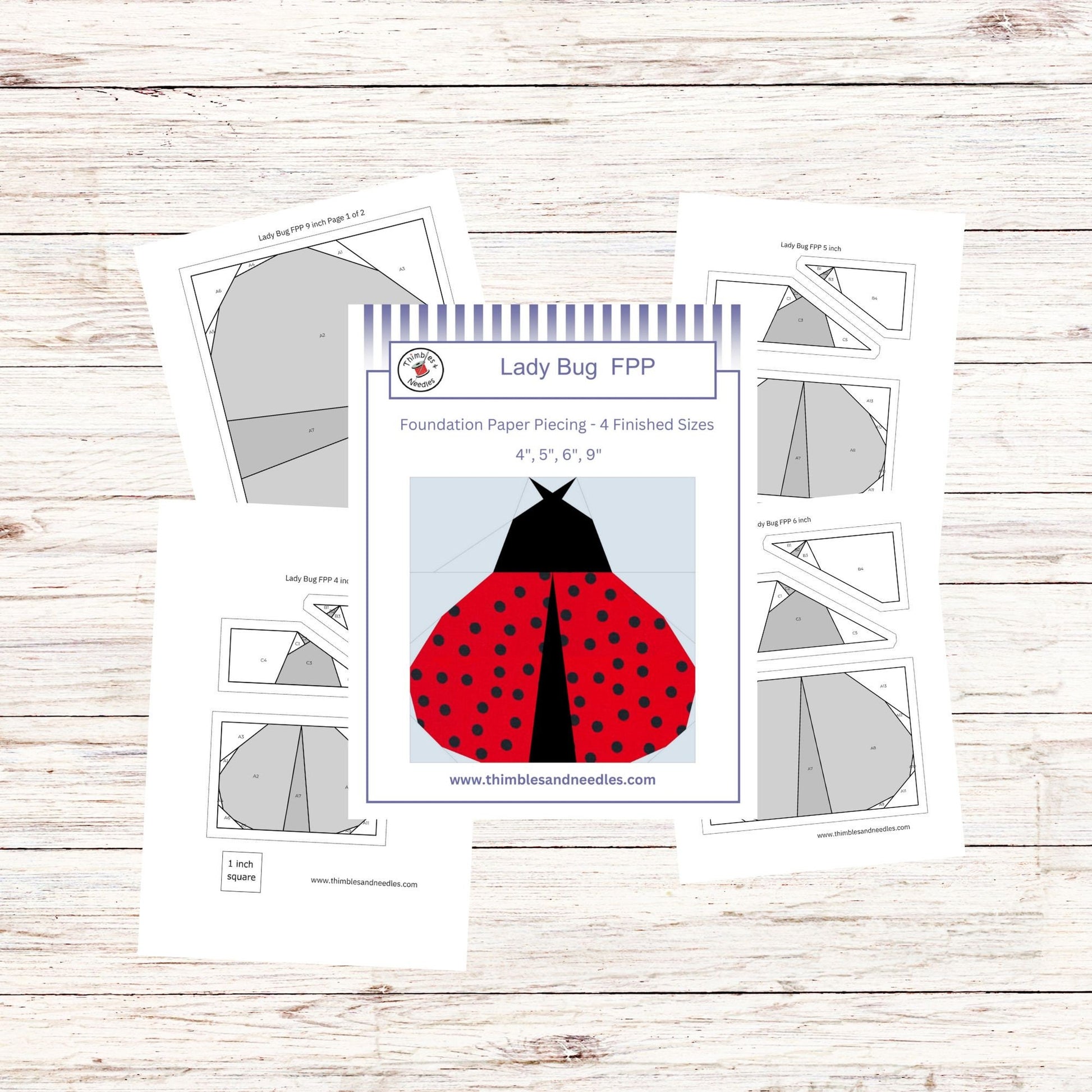 Ladybug FPP Foundation Paper Piecing quilt block pattern Digital Download