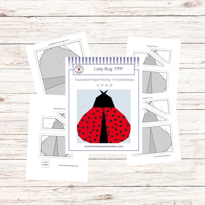 Ladybug FPP Foundation Paper Piecing quilt block pattern Digital Download