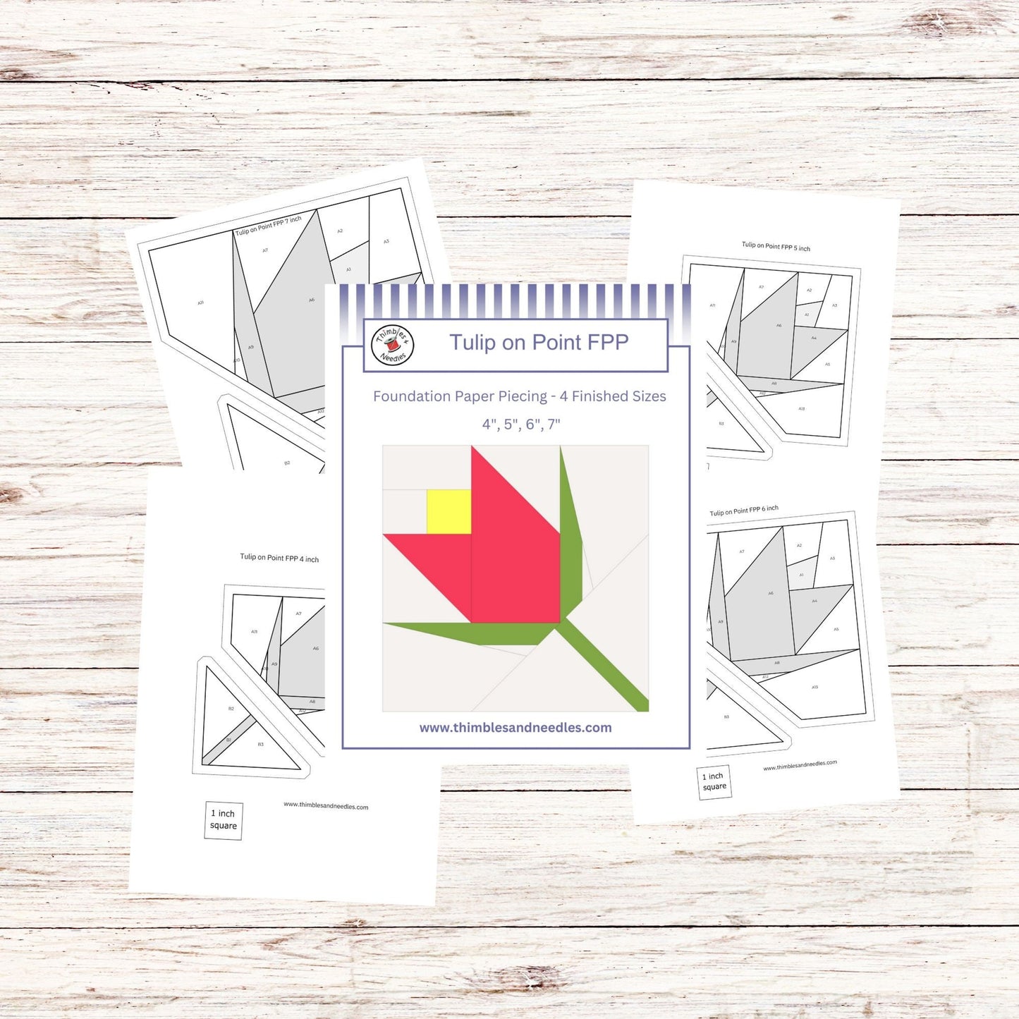 Tulip on Point FPP Foundation Paper Piecing quilt block pattern Digital Download