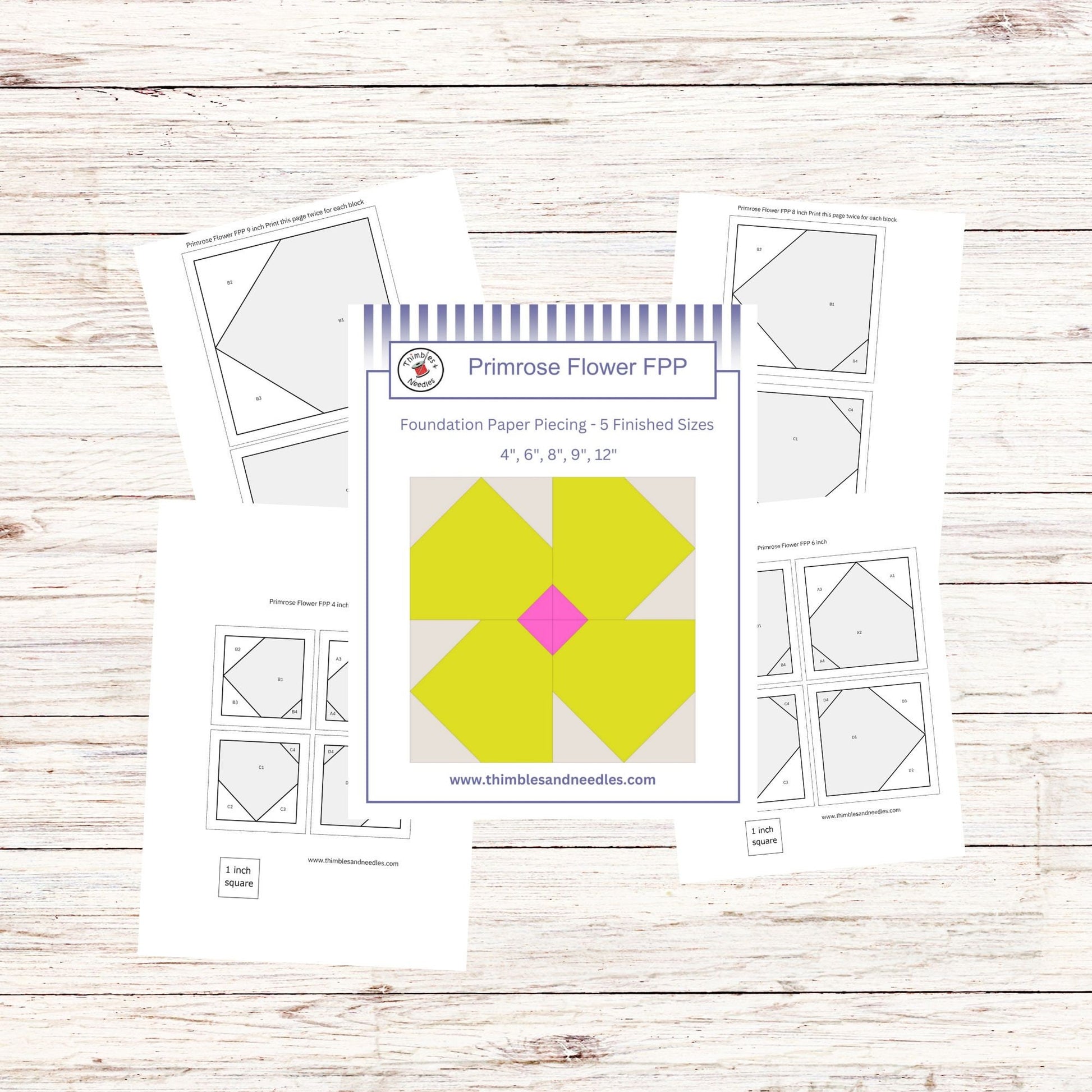 Primrose Flower FPP Foundation Paper Piecing quilt block pattern Digital Download