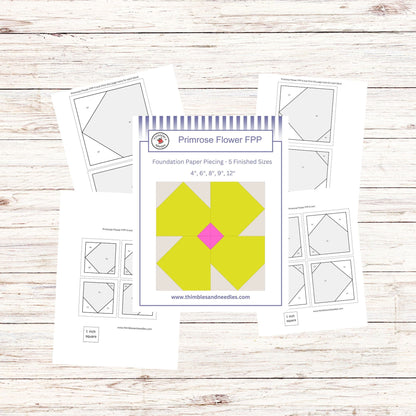 Primrose Flower FPP Foundation Paper Piecing quilt block pattern Digital Download