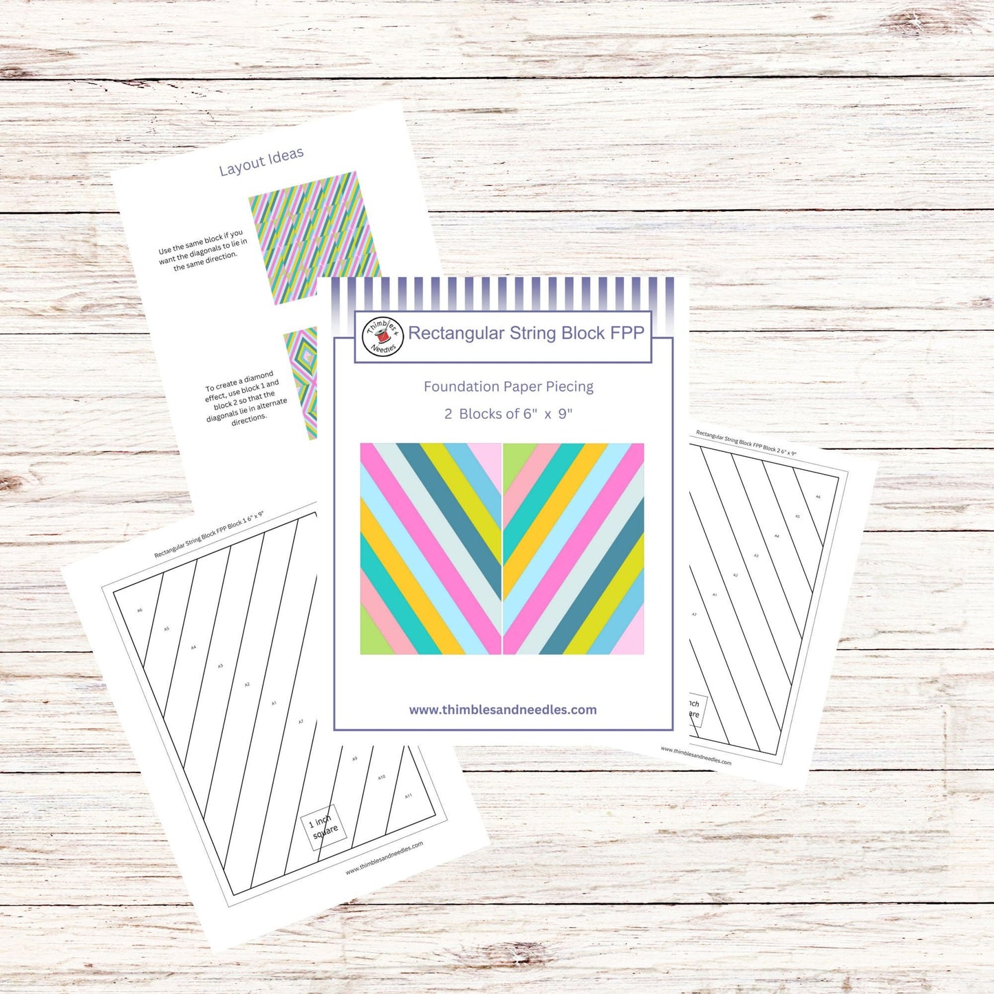 Rectangular String FPP Foundation Paper Piecing quilt block pattern Digital Download