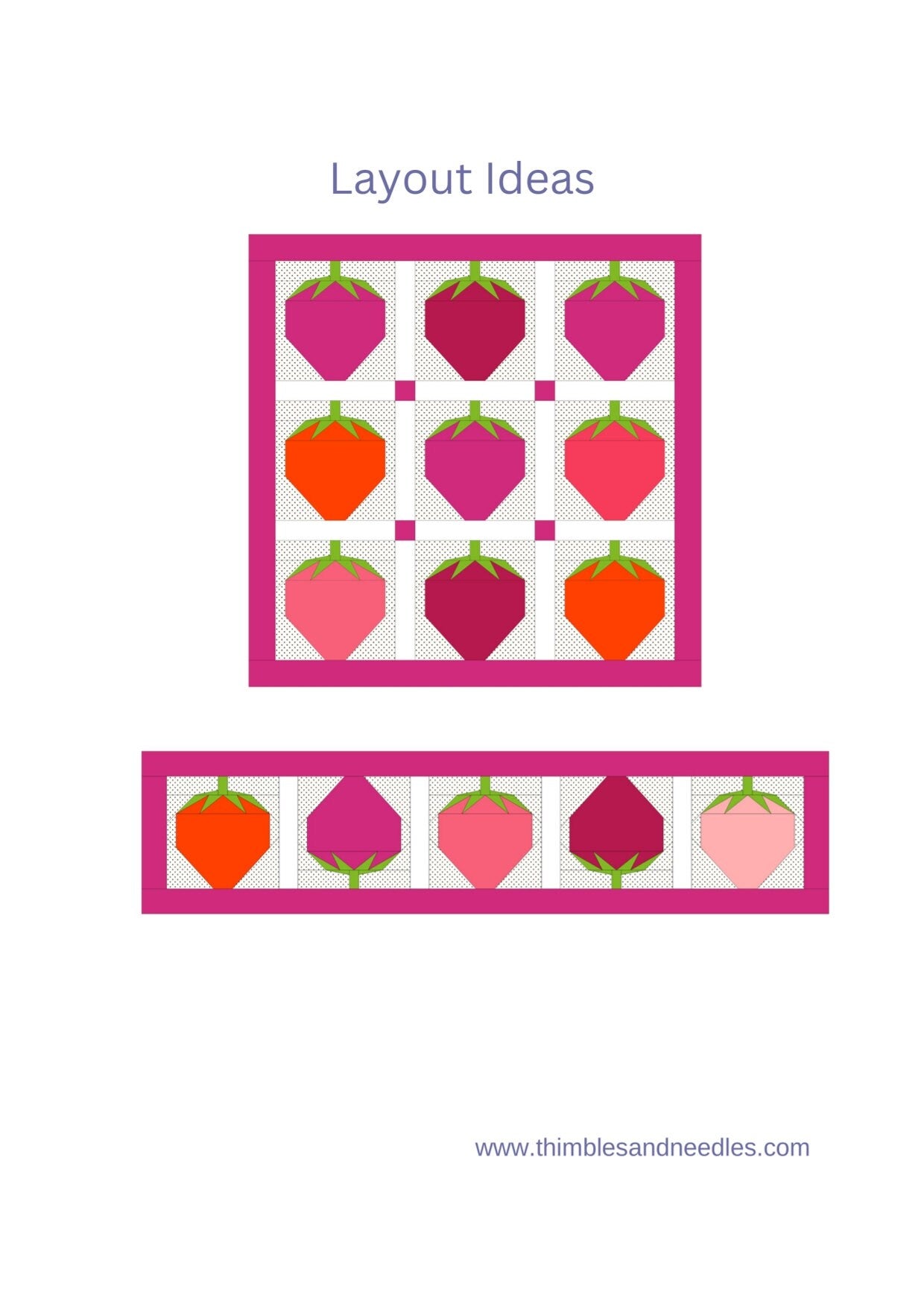 Strawberry FPP Foundation Paper Piecing quilt block pattern Digital Download