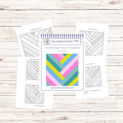 Herringbone Braid FPP Foundation Paper Piecing quilt block pattern Digital Download