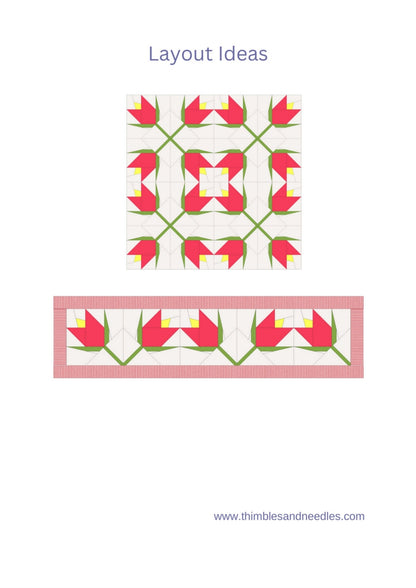 Tulip on Point FPP Foundation Paper Piecing quilt block pattern Digital Download