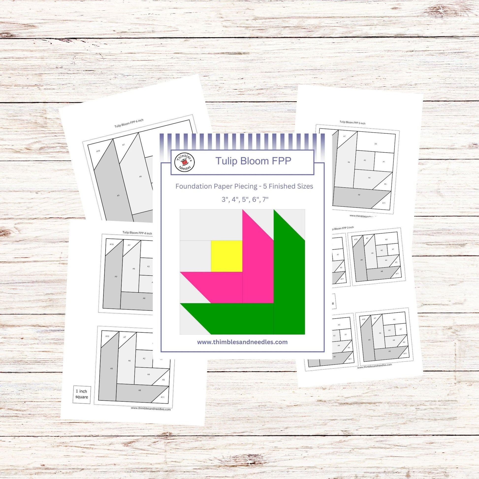 Tulip Bloom FPP Foundation Paper Piecing quilt block pattern Digital Download