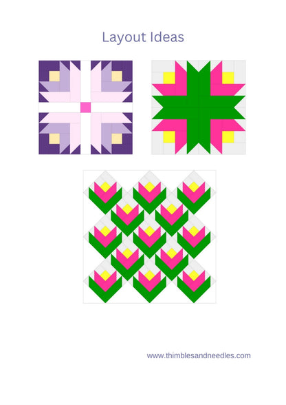 Tulip Bloom FPP Foundation Paper Piecing quilt block pattern Digital Download