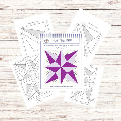 North Star FPP Foundation Paper Piecing quilt block pattern Digital Download