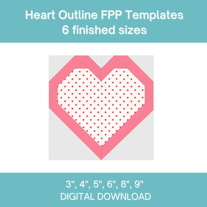 Heart Outline FPP Foundation Paper Piecing quilt block pattern Digital Download