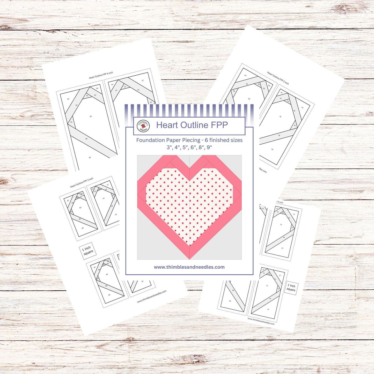 Heart Outline FPP Foundation Paper Piecing quilt block pattern Digital Download