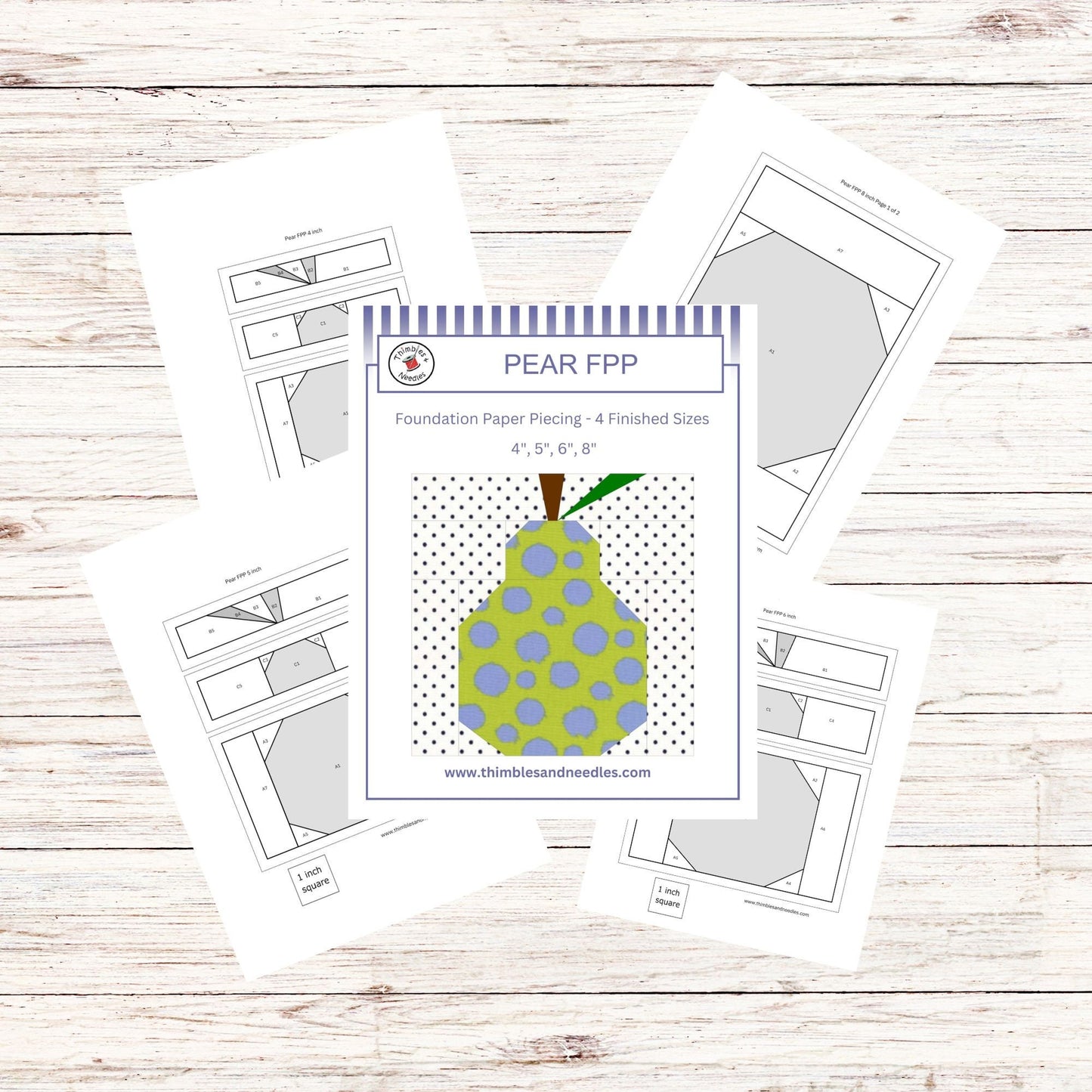 Pear FPP Foundation Paper Piecing quilt block pattern Digital Download