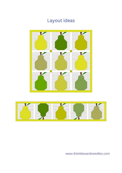 Pear FPP Foundation Paper Piecing quilt block pattern Digital Download