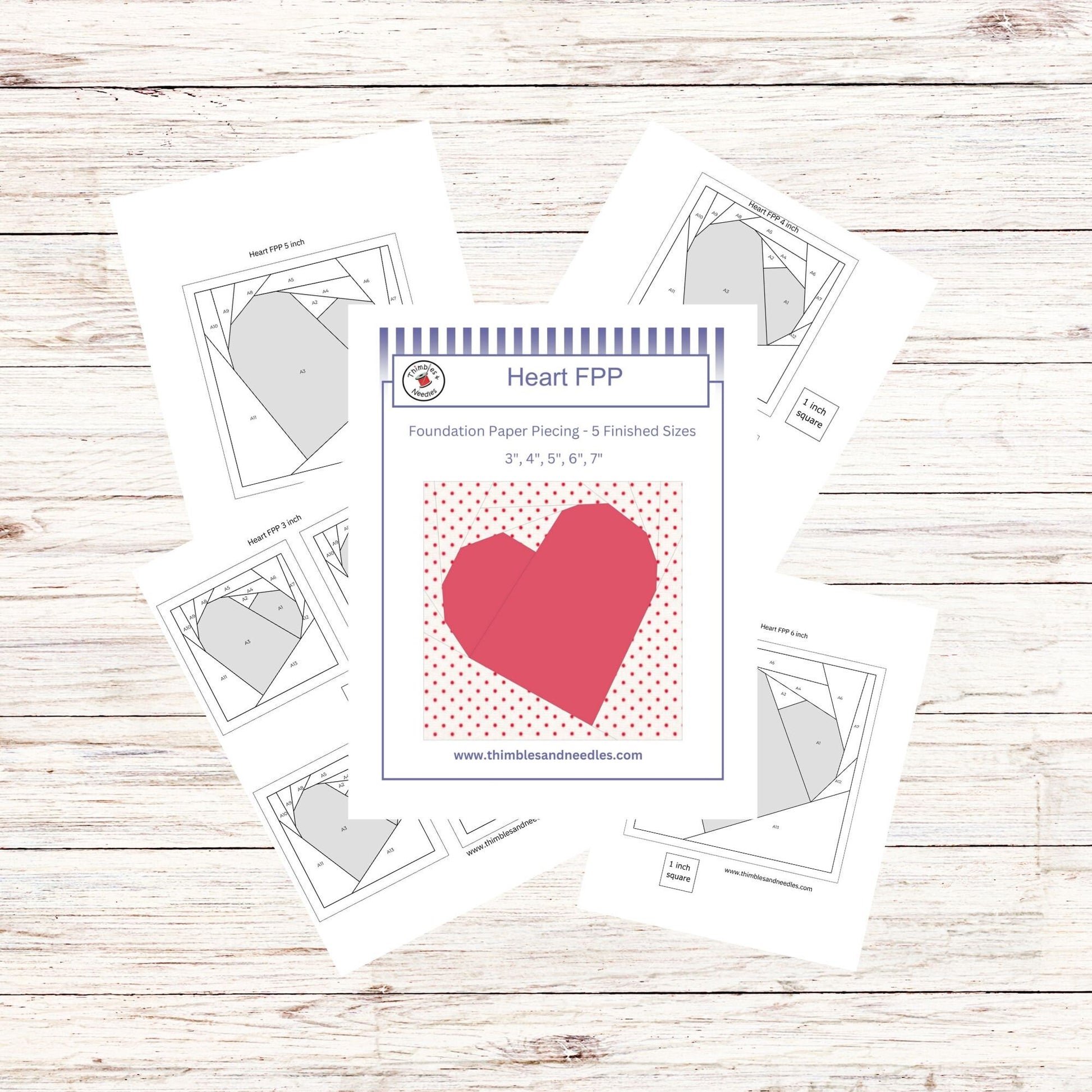 Heart FPP Foundation Paper Piecing quilt block pattern Digital Download