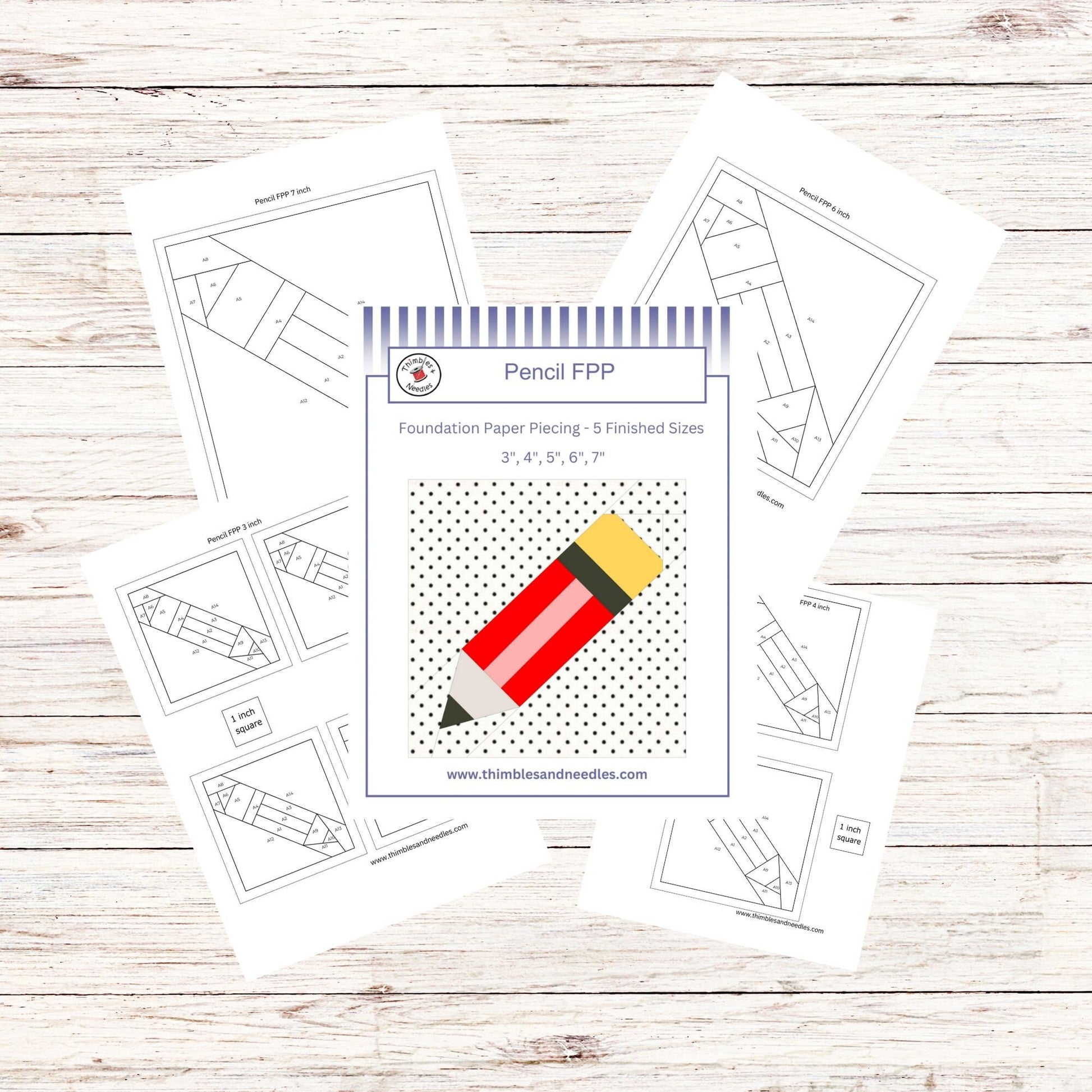 Pencil FPP Foundation Paper Piecing quilt block pattern Digital Download