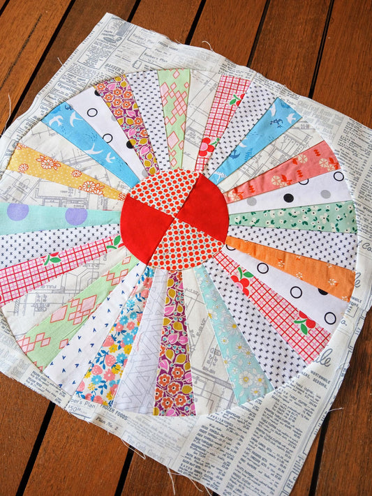 Wheel block FPP Foundation Paper Piecing quilt block pattern 14 inch Digital Download
