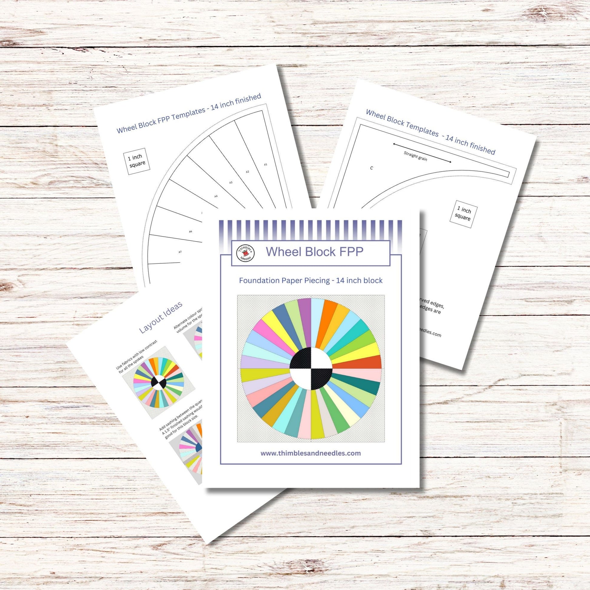 Wheel block FPP Foundation Paper Piecing quilt block pattern 14 inch Digital Download