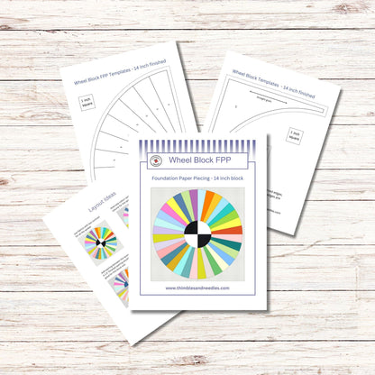 Wheel block FPP Foundation Paper Piecing quilt block pattern 14 inch Digital Download