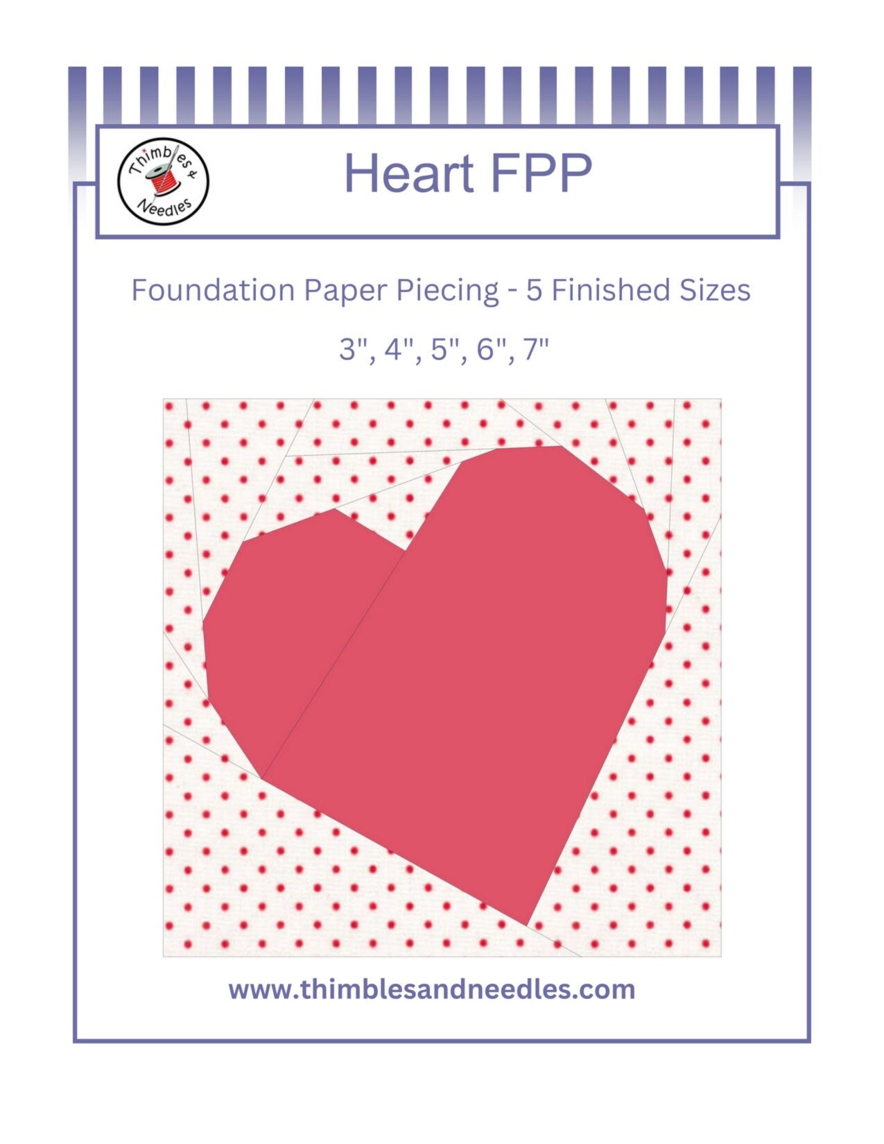 Heart FPP Foundation Paper Piecing quilt block pattern Digital Download