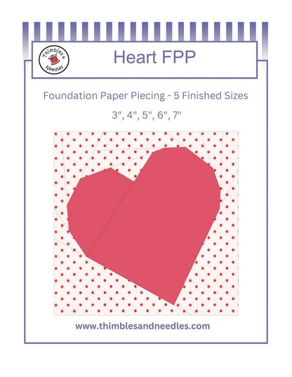 Heart FPP Foundation Paper Piecing quilt block pattern Digital Download