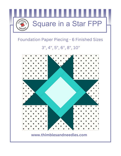 Square in a Star FPP Foundation Paper Piecing quilt block pattern Digital Download