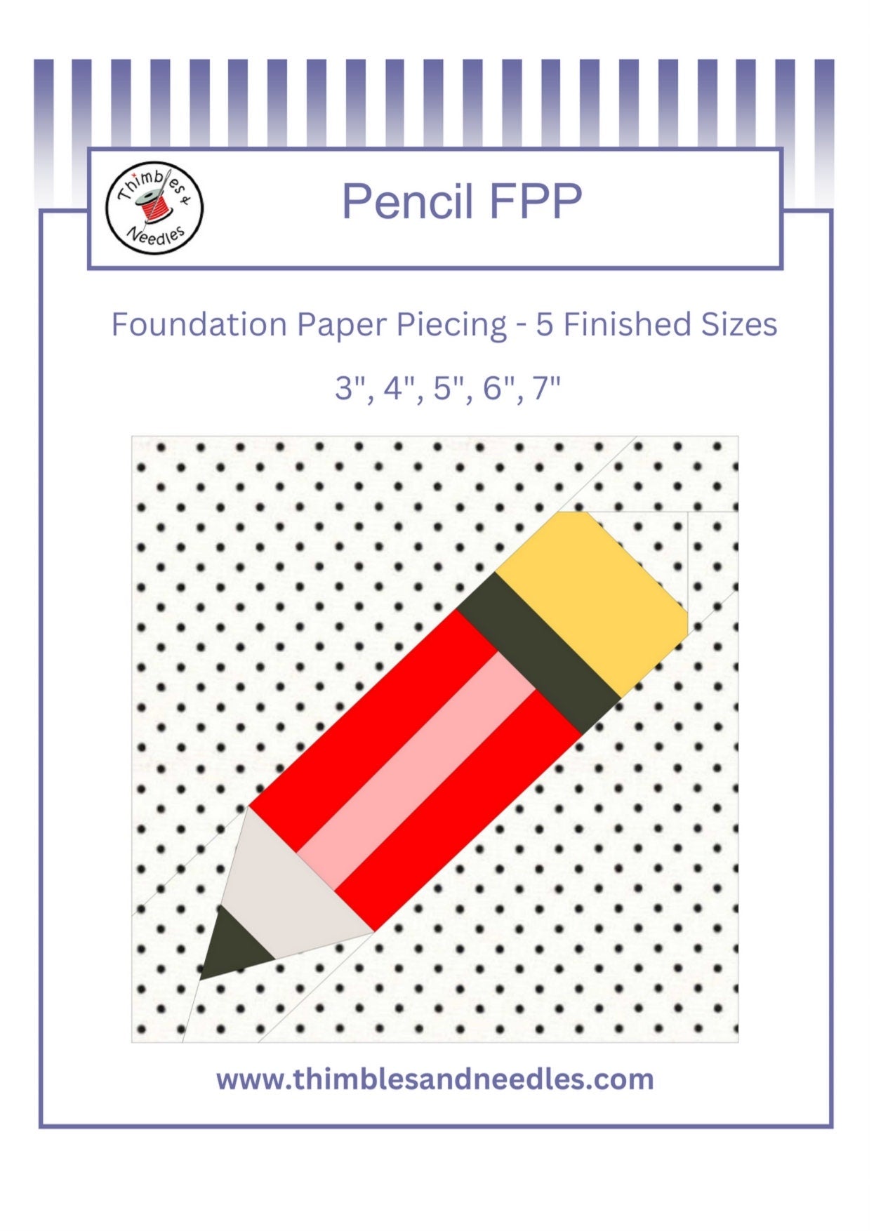 Pencil FPP Foundation Paper Piecing quilt block pattern Digital Download