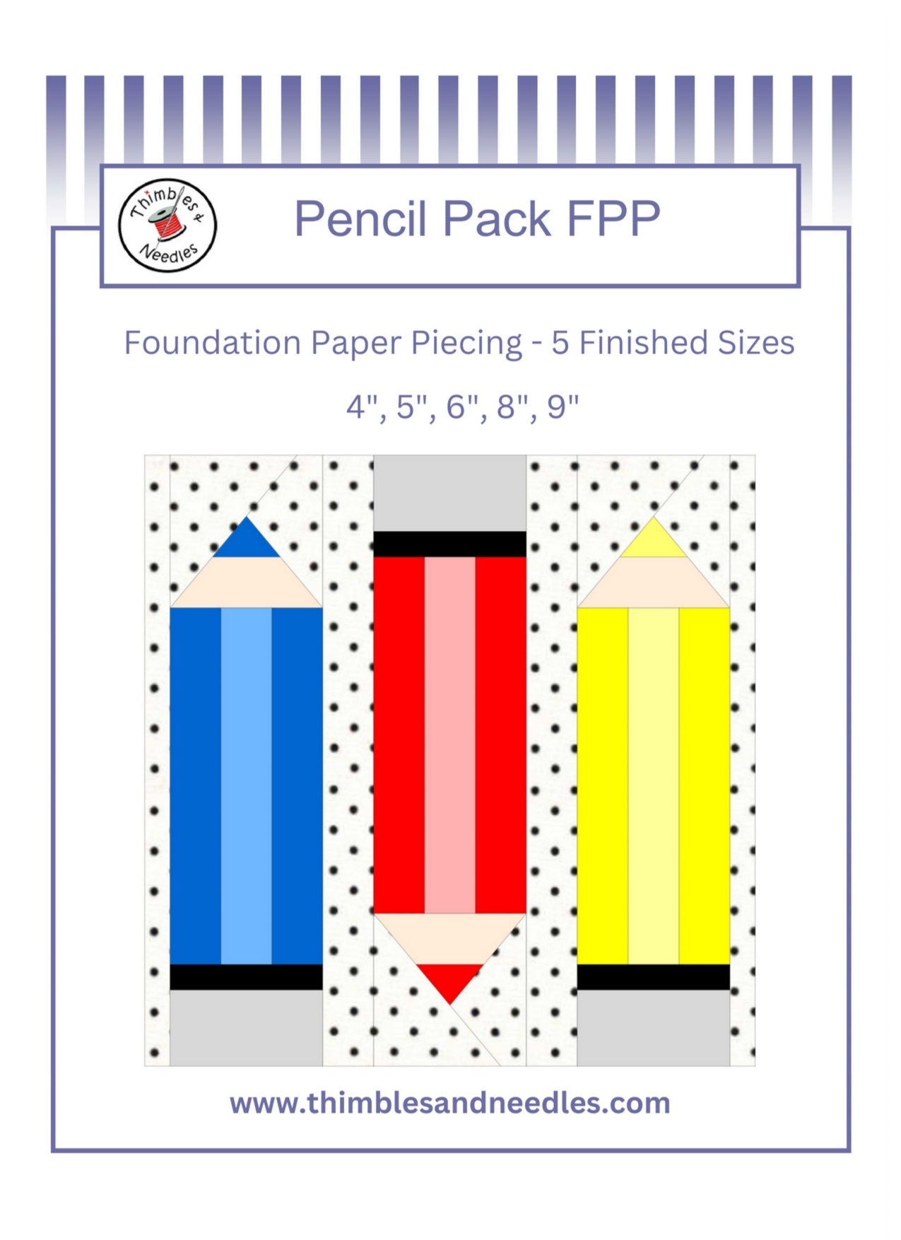 Pencil Pack FPP Foundation Paper Piecing quilt block pattern Digital Download