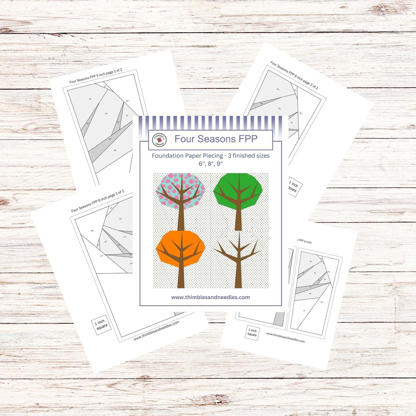 Four Seasons Tree FPP Foundation Paper Piecing quilt block pattern Digital Download