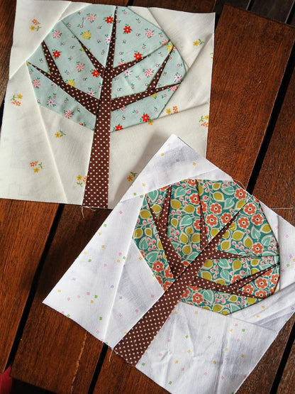 Four Seasons Tree FPP Foundation Paper Piecing quilt block pattern Digital Download