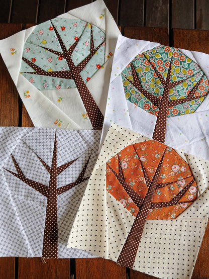 Four Seasons Tree FPP Foundation Paper Piecing quilt block pattern Digital Download