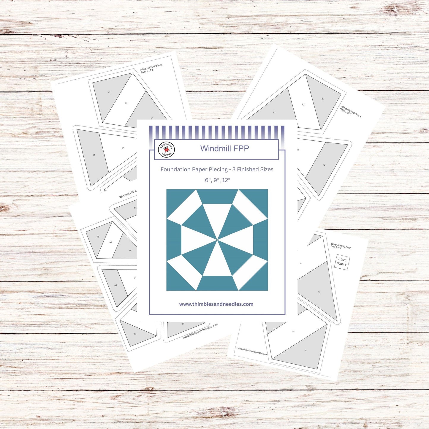 Windmill FPP Foundation Paper Piecing quilt block pattern Digital Download