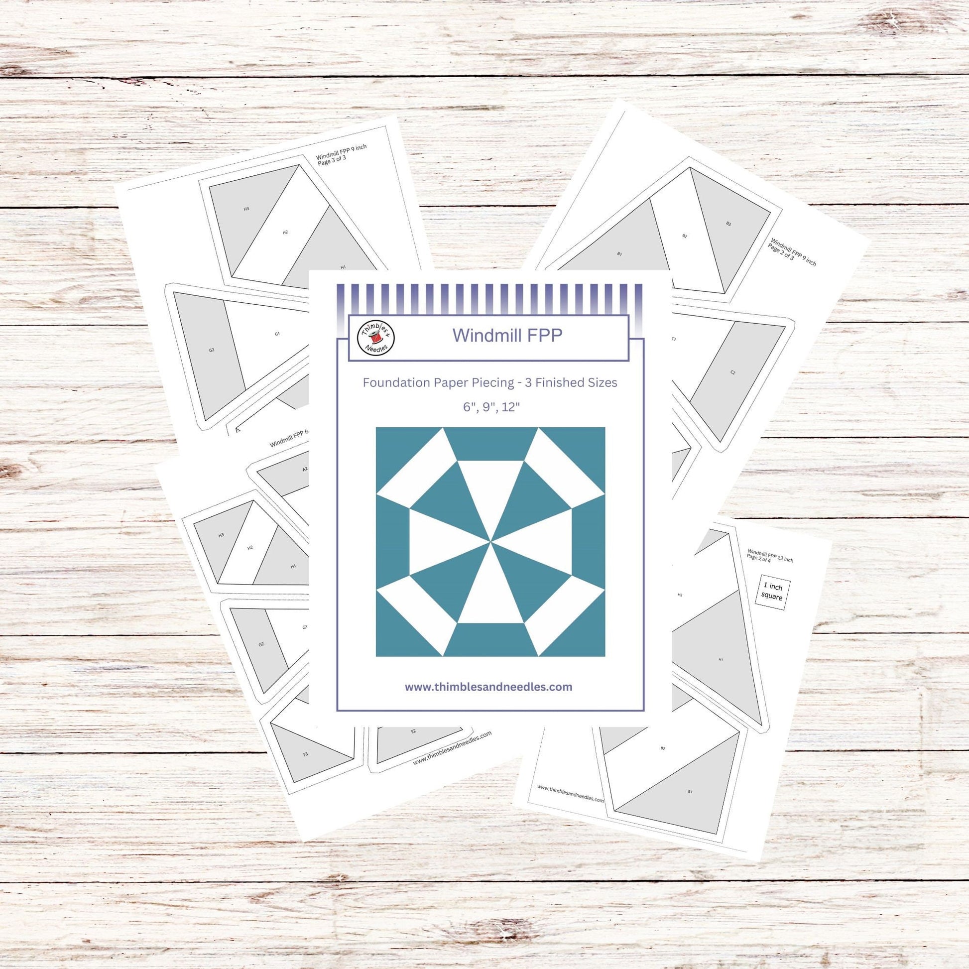 Windmill FPP Foundation Paper Piecing quilt block pattern Digital Download