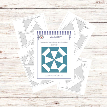 Windmill FPP Foundation Paper Piecing quilt block pattern Digital Download
