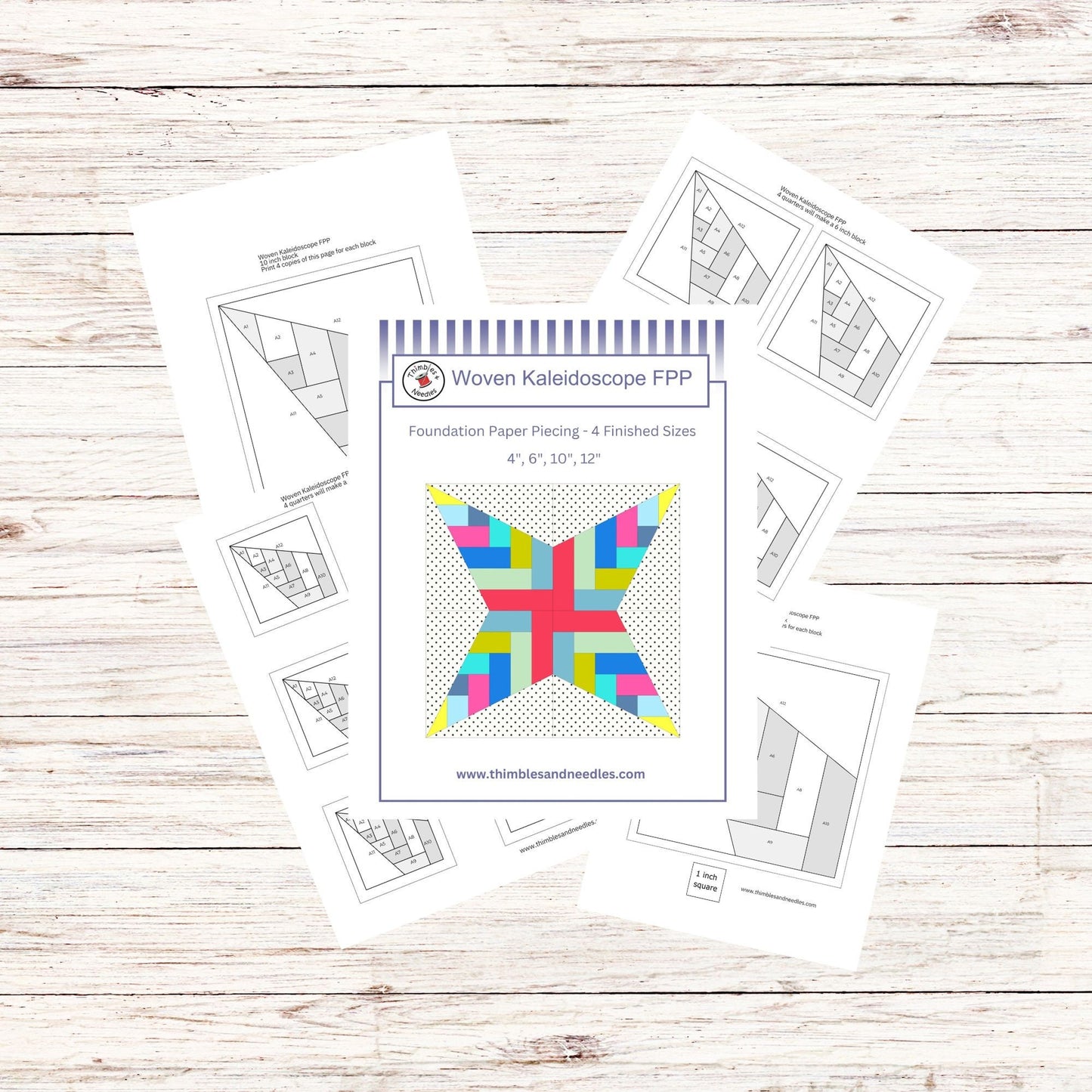 Woven Kaleidoscope FPP Foundation Paper Piecing quilt block pattern Digital Download