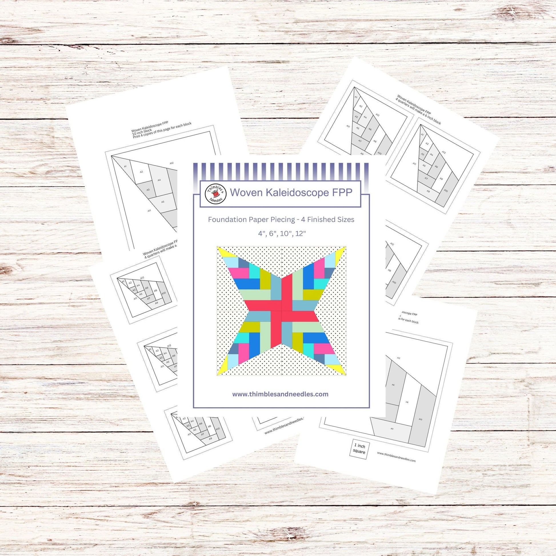 Woven Kaleidoscope FPP Foundation Paper Piecing quilt block pattern Digital Download